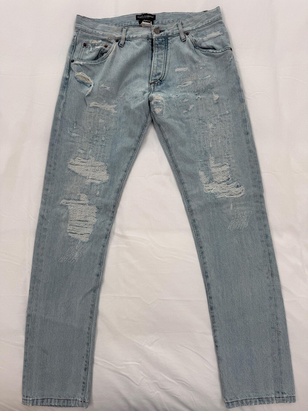 Dolce & Gabbana Jeans Mens 48 Light Blue Capri Distressed Slim Fit Italy Denim